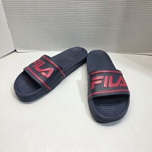Fila Slide Sandals Mens Size 13 Blue Red Logo Pool Shower Comfort Casual